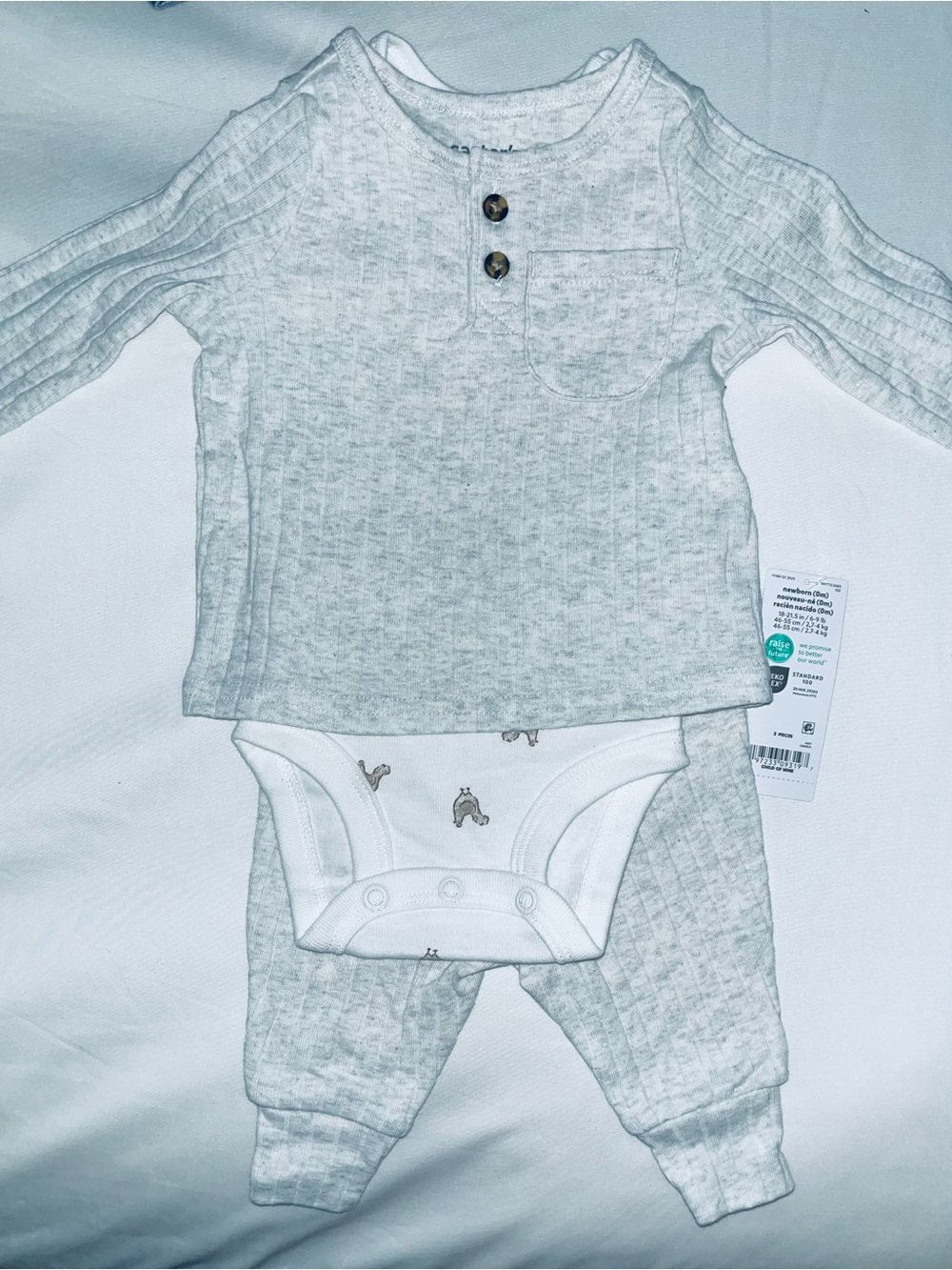 Carter's Light Gray Ribbed 3-Piece Knit Set with White Bodysuit